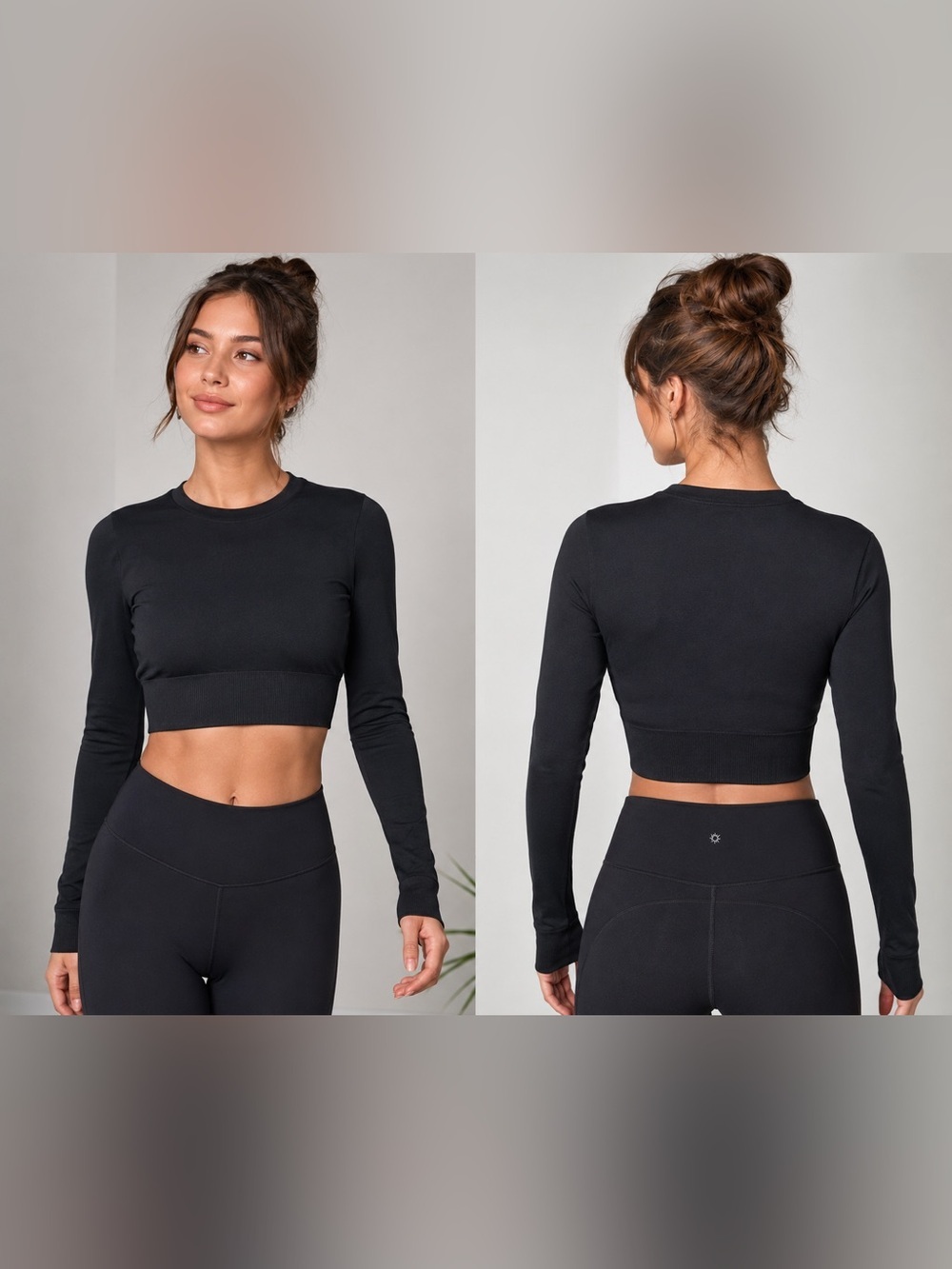 Offline by Aerie Black Long Sleeve Cropped Seamless Athletic Top Women’s S/P